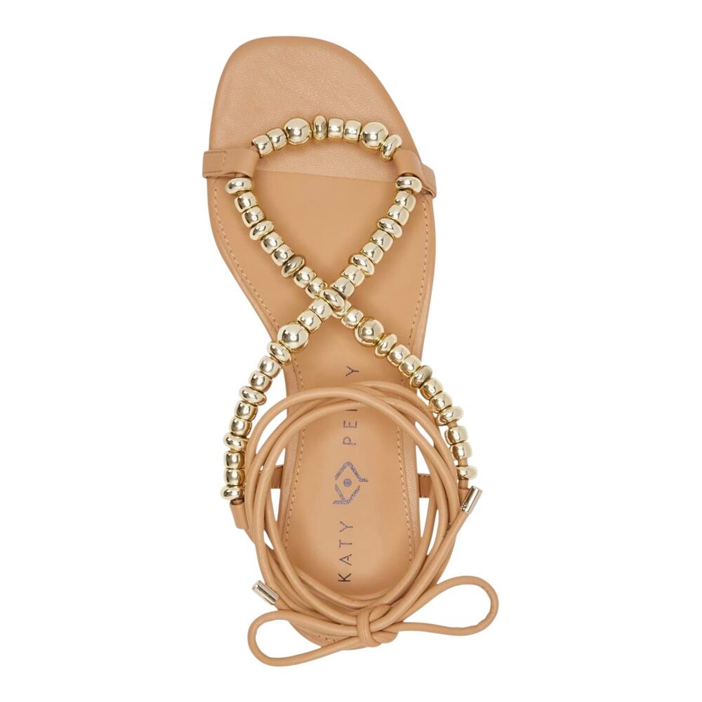 Katy Perry Women's The Halie Bead Ankle Tie Sandals Tan Gold Size 7 1/2 - Picture 4 of 5
